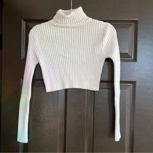 Cream Ribbed Cropped Long Sleeve Top